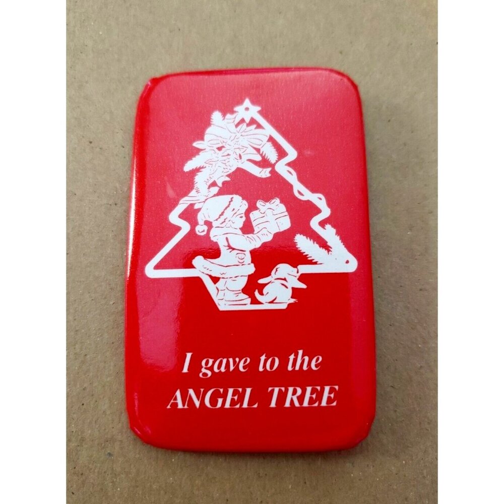 I Gave To The Angel Tree Little Girl Puppy Dog Tree  Rectangle Pin Back Button B